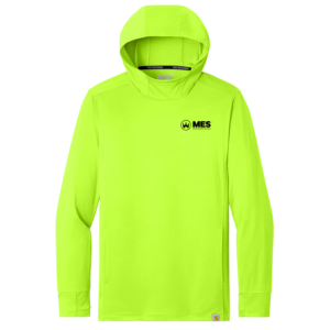 Brite Lime Carhartt Force Sun Defender long sleeve hoodie with the MES logo on the left chest