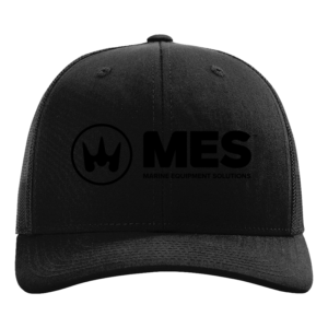 Black Richardson trucker hat with the MES logo embroidered in black on the front
