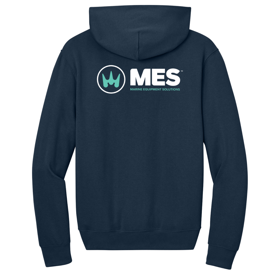 Navy Comfort Hoodie Tee with the MES logo on the back