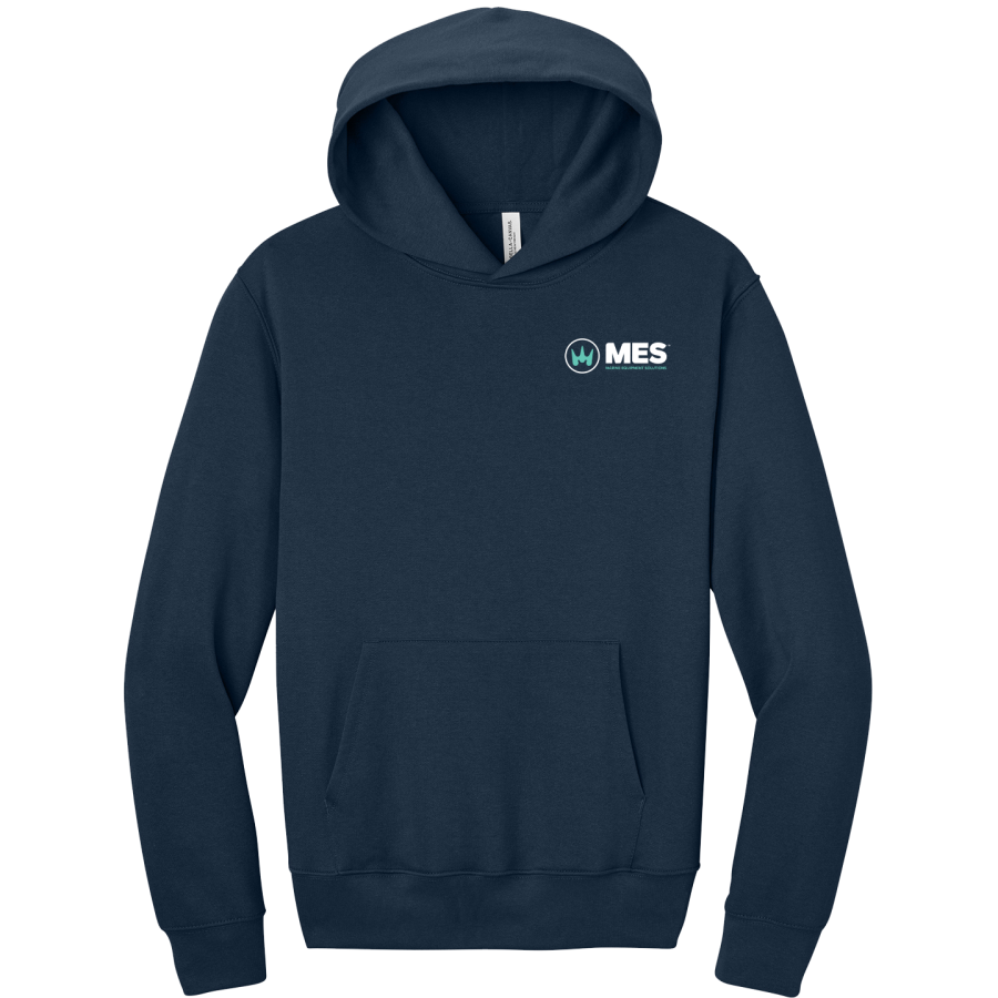 Navy Comfort Hoodie Tee with the MES logo on the left chest
