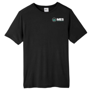 Black Unisex Performance short sleeve tee with the MES logo on the left chest