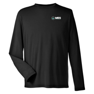 Black Unisex Performance long sleeve tee with the MES logo on the left chest