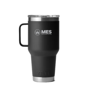 Black Yeti Rambler Travel Tumbler 30oz with MES logo laser etched in