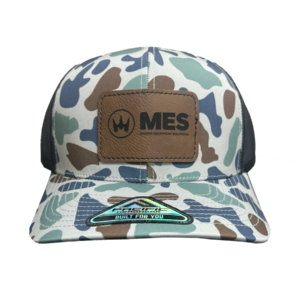 Pacific Headwear Mallard Camo Hat with MES Logo on Dark Brown Leatherette Patch
